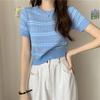 Short Sleeve Knitted Pullover Korean Fashion Striped Print Women Tops Clothes Jumper Summer Women's Clothing Crop Top O-Neck