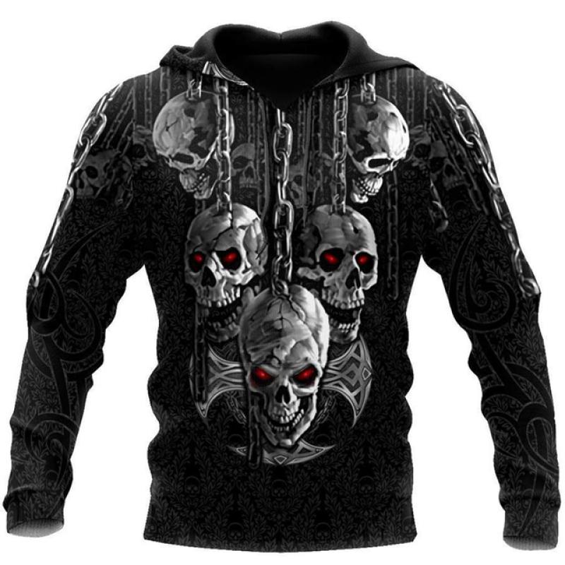 Mans Skull Printing Hoodies Autumn Fashion New Retro Hip Hop Style Hooded Sweatshirts Street Trend Leisure Comfortable Pullover