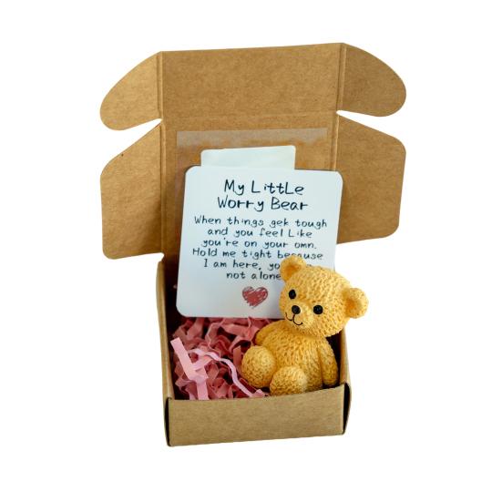 Little Bear In Box My Little Worry Bear Miniature Pocket Hug Bear with Positive Card Emotional Support Inspirational Gifts for Friends