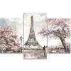 Картина из трех частей, печать на холсте, Розовый Париж, Эйфелева башня, как нарисовано