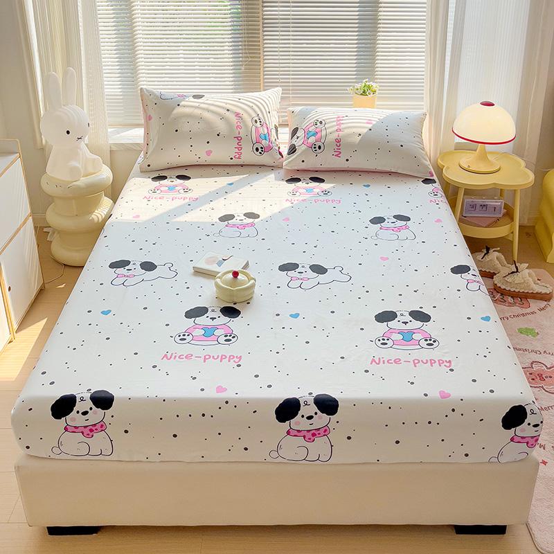 White Flower Print 100% Cotton Fitted Sheet Set Deep Pocket Elastic Mattress Cover with Pillowcases Soft Breathable Bedding Set