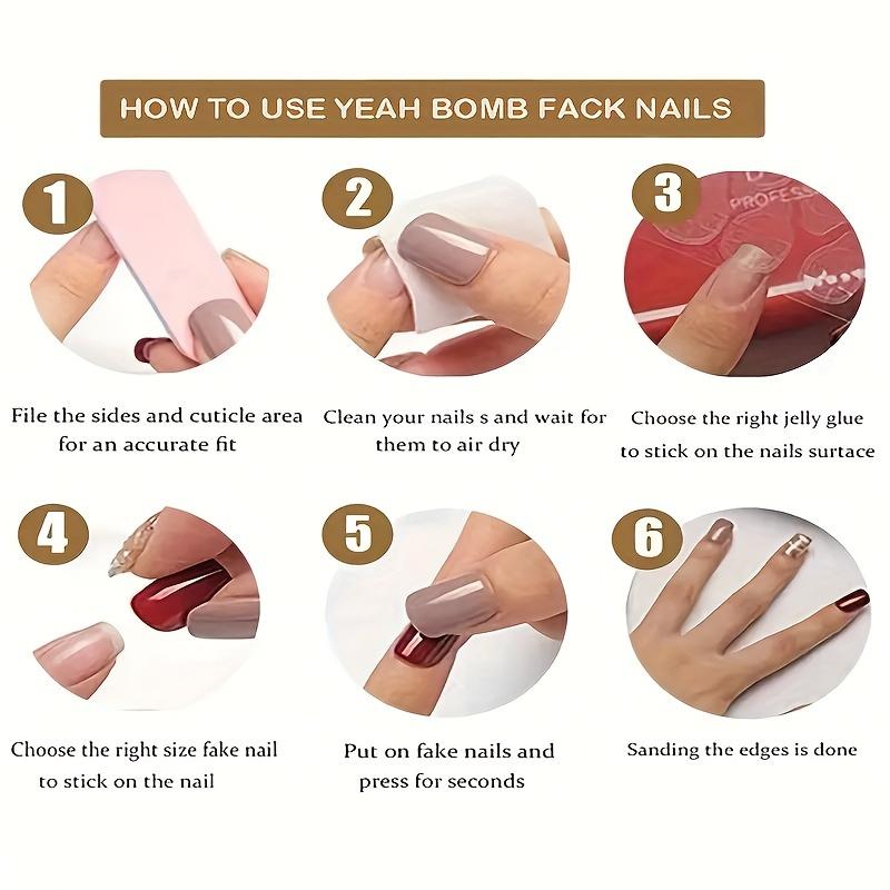 Набор из 24 коротких бордовых накладных ногтей с блестками, полное покрытие накладных ногтей с желеобразным клеем и пилочкой для ногтей, идеально подходит для женщин