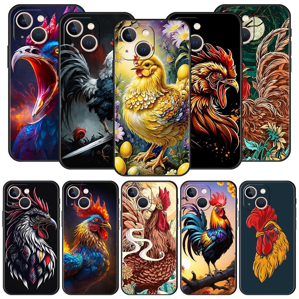 Cock Rooster Chicken Phone Case For iPhone 17 16 15 Pro Max 11 12 13 14 7 8 Plus SE 2020 X XR XS Cover Soft Black