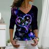 Красочные светящиеся бабочки принт женские футболки женские топы с длинным рукавом V-образный вырез пуловер женские футболки футболка для женщин