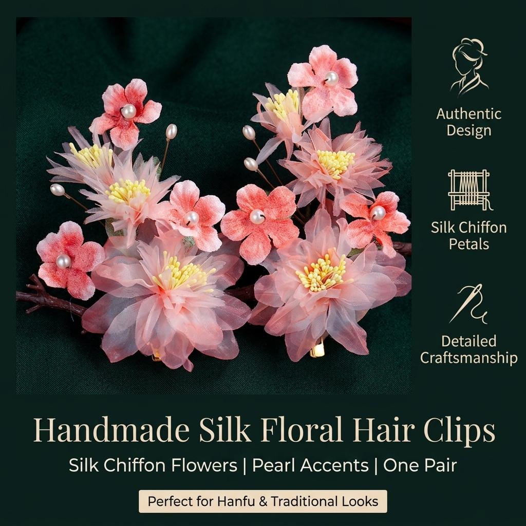 Silk Flower Hair Clips Pair Durable Alloy Base for Hairstyling
