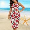 Женское платье с подтяжками, летнее красное платье с вишневым принтом, облегающий облегающий крой без рукавов, сексуальный и модный топ