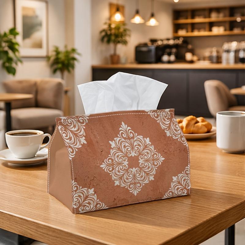 1pc Terracotta Medallion Tissue Box - Multi-functional Napkin Dispenser, Made of Durable Polyester, Decorated with Clay Tone Ornate Mandala, Suitable