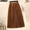 DIMANAF 2025 Юбки женские больших размеров Женские Осенние Эластичные Базовые Вельветовые С Высоким Разрезом Оверсайз Модные Японское Платье
