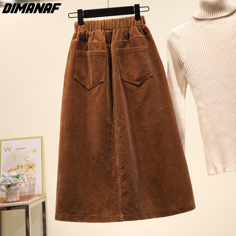 DIMANAF 2025 Юбки женские больших размеров Женские Осенние Эластичные Базовые Вельветовые С Высоким Разрезом Оверсайз Модные Японское Платье
