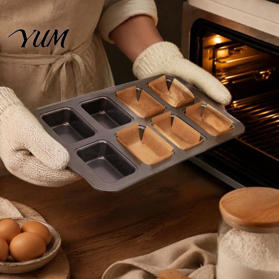 Mini Loaf Pan with Parchment Paper Liners 8-Cavity Baking Set 200Pcs Liners, Heat Resistant for Nonstick Bakeware Rectangle Bread Pan, Heavy