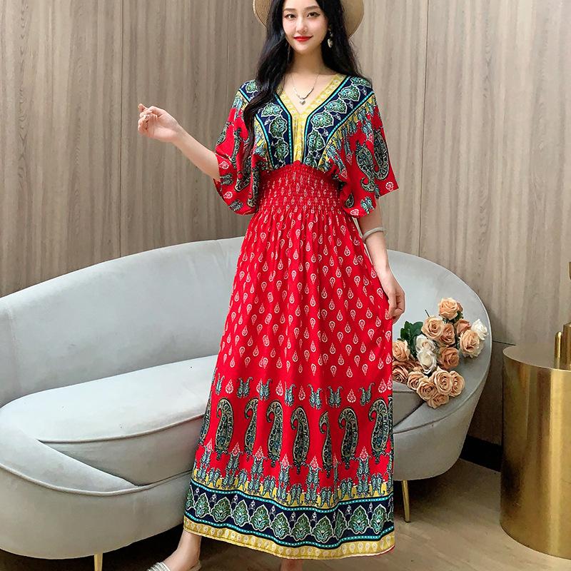 Женское повседневное платье с цветочным принтом и V-образным вырезом, неровный тон, повседневное, с круглым вырезом, длинное