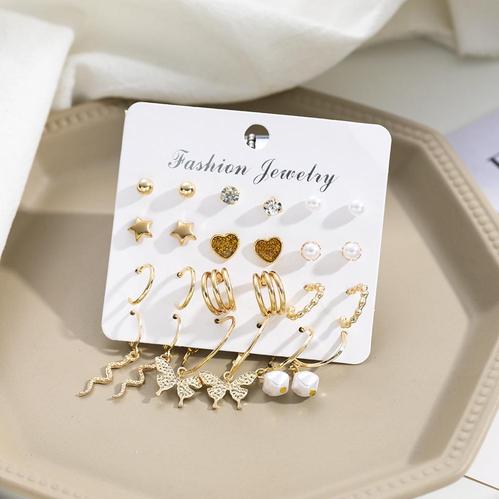 Модные элегантные серьги-кольца, комплект женских серег-гвоздиков с листьями бабочки, модные ювелирные изделия