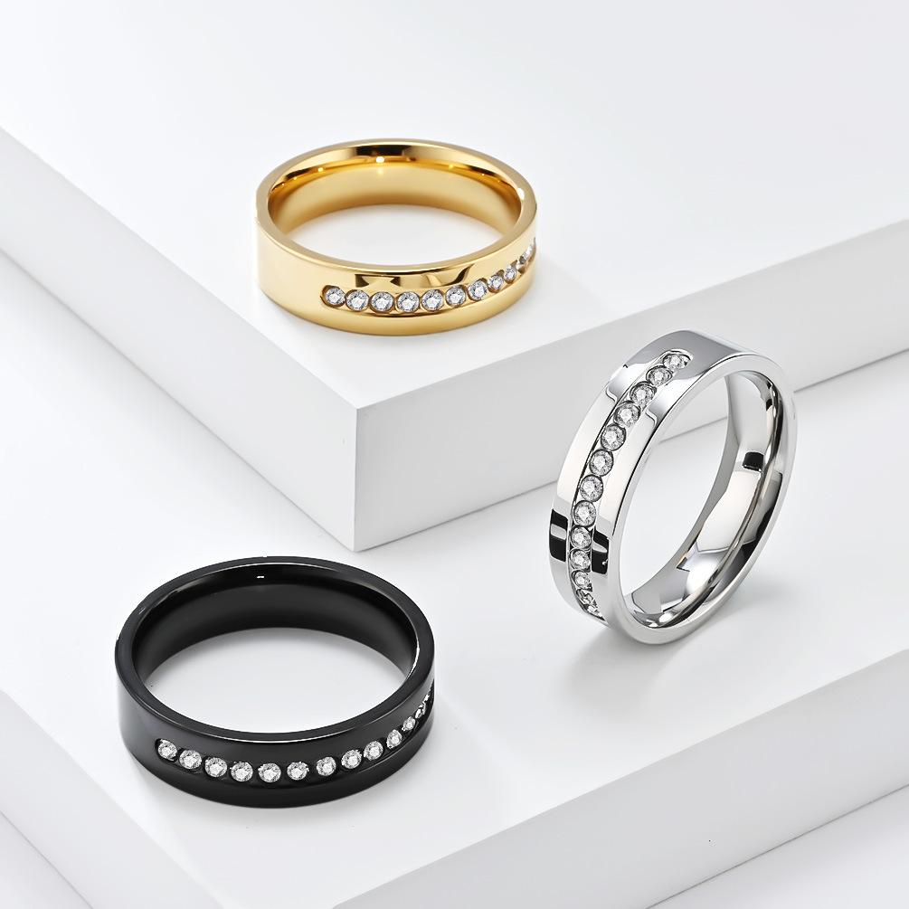 New Romantic Stainless Steel Shinny Zircon Ring for Couple Wedding Engagement Jewe