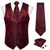 Mens Red Waistcoat Paisley Floral Vintage Vest Tie Set Wedding Formal Casual