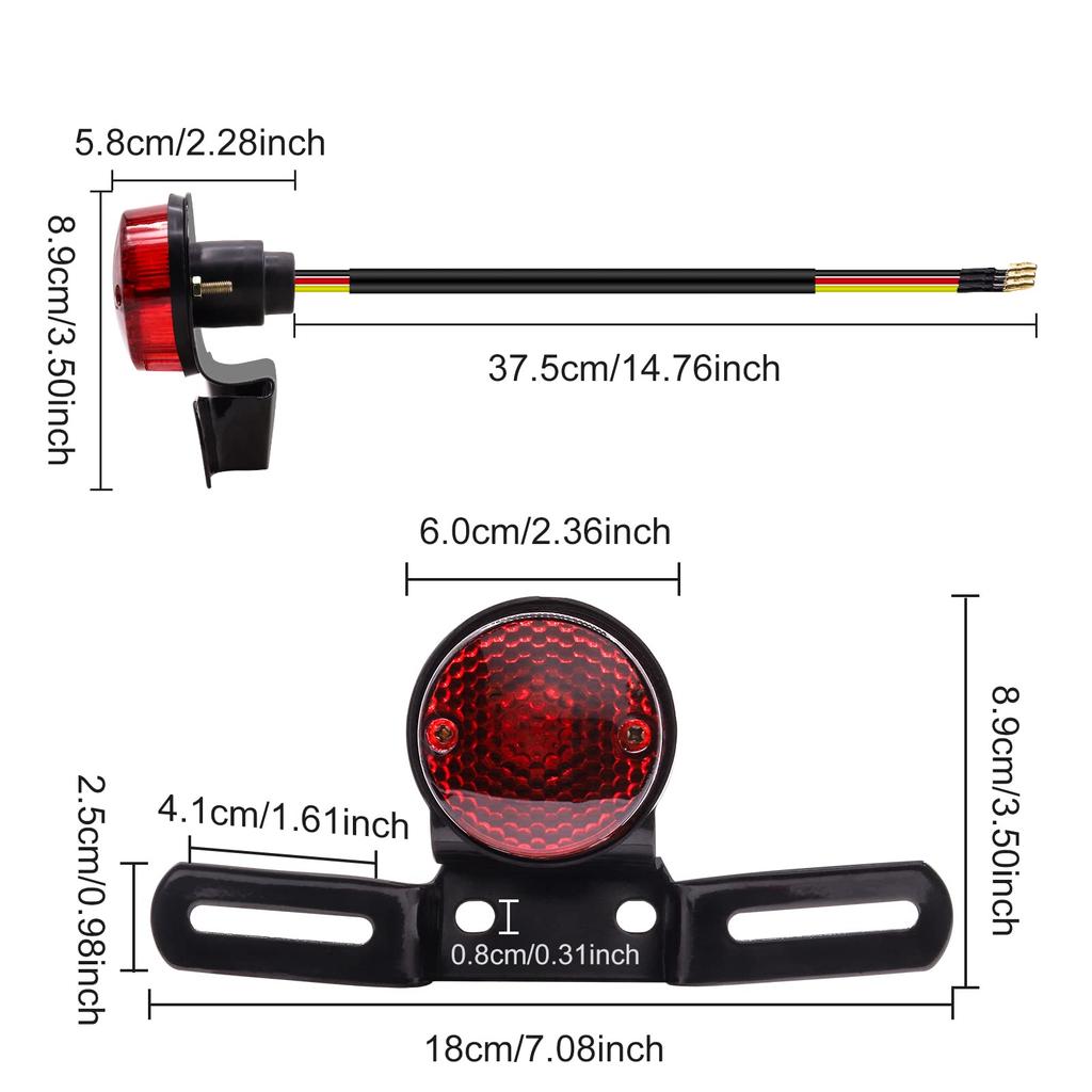 Biqing Мотоциклетный задний фонарь с кронштейном, Круглый мотоциклетный фонарь номерного знака Стоп-сигнал Бег