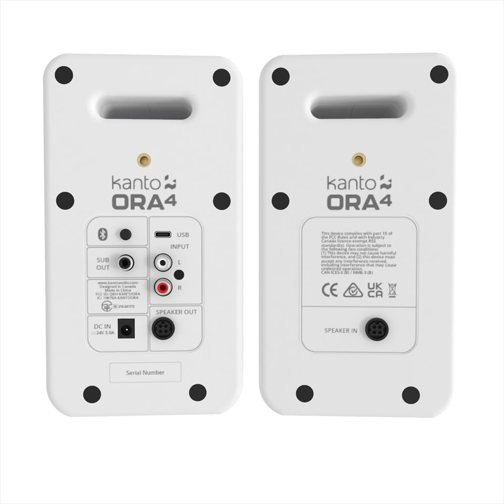 Kanto Active Desktop Speaker ORA4 Matte White input resolution compatible [] Bluetooth5.0/USB-C (24-bit/96kHz)/RCA input/140W DSP/High