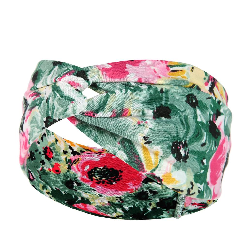 DX~~~ New Wide Brimmed Crossover Headband Lady's Bohemian Print Knitted Headband Sweat-wicking Bandana Sports Yoga Headband