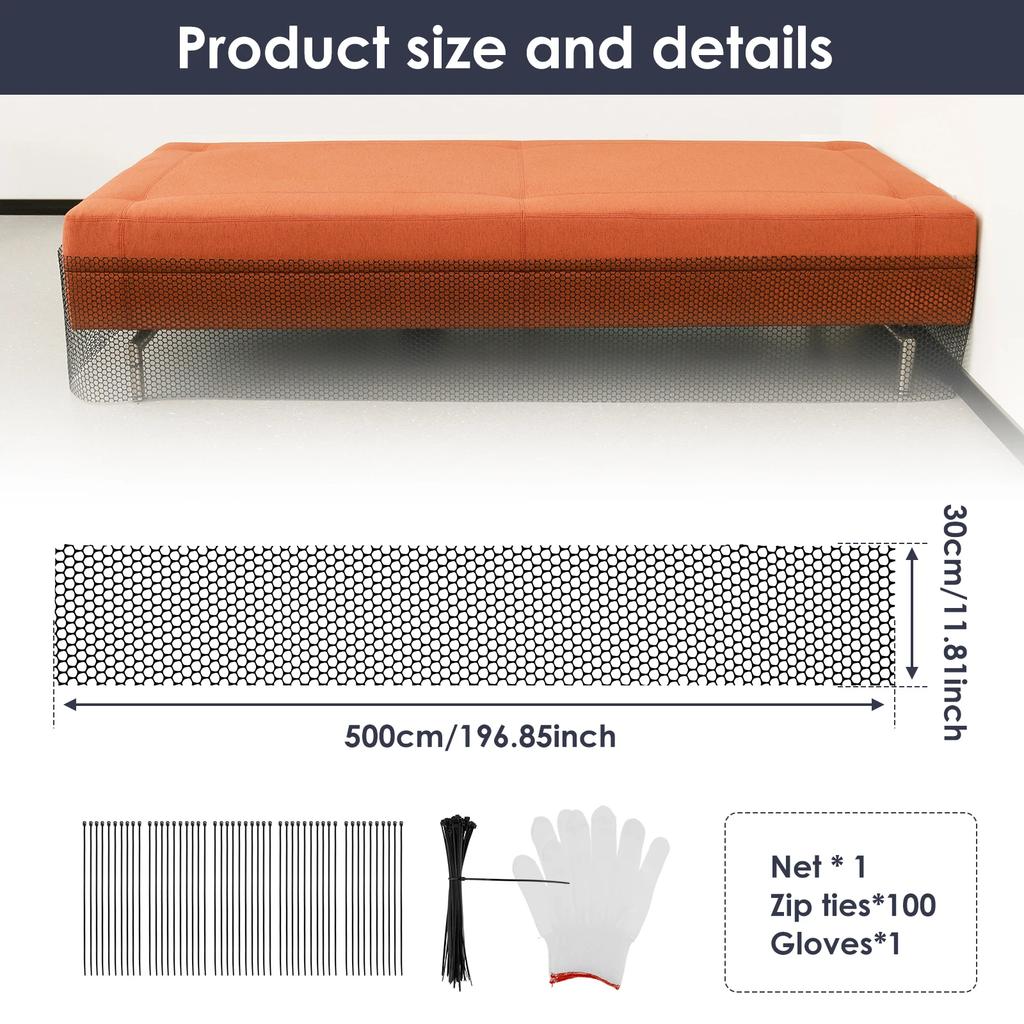 Бампер-блокатор под диван, Дно кровати, Блокатор игрушек 5 м, Отрезаемый, с завязками и перчатками, Заполнитель щели в мебели, Сетка-барьер для домашних животных и детских игрушек