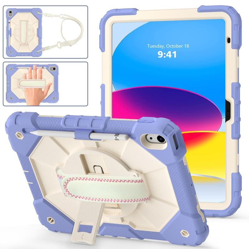Silicone Protective Case With Wrist Strap IPad 10th Gen 10.9 Inch Rotating Stand Shockproof Anti-Slip Cover