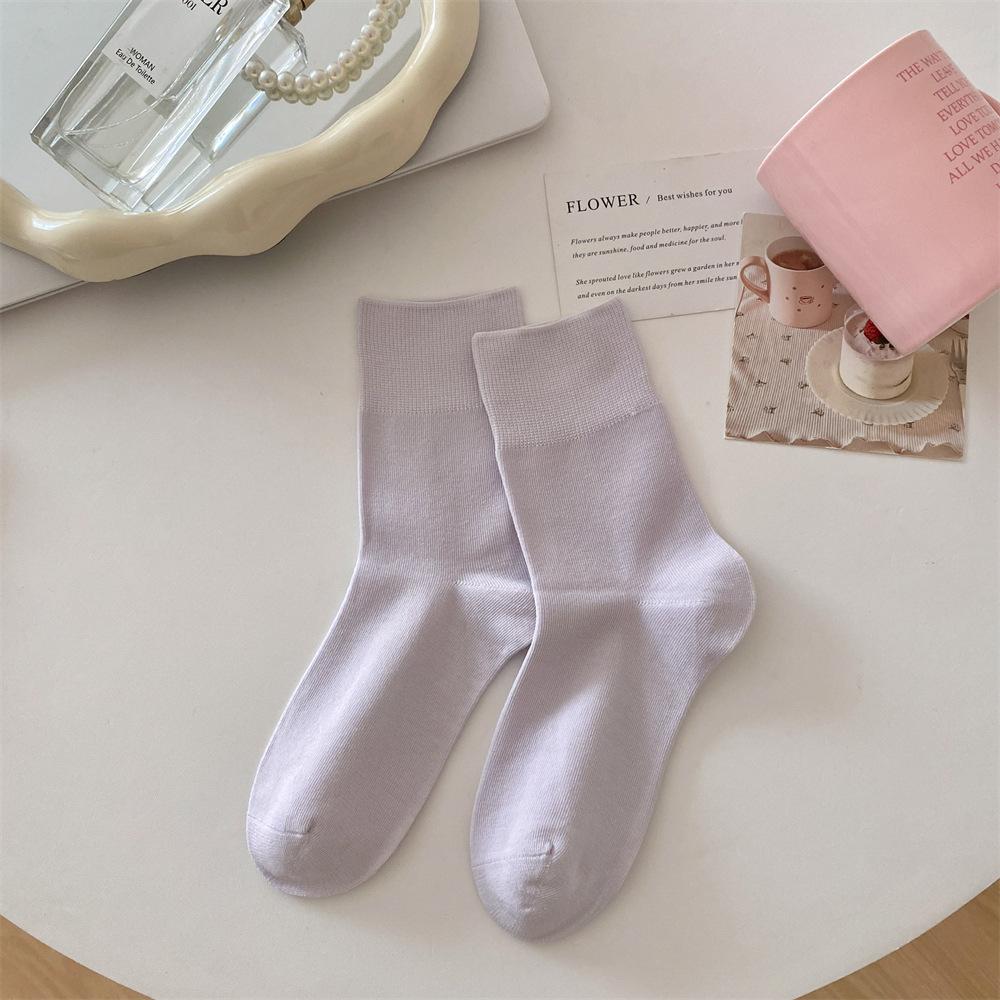 Thin Boneless Confinement Socks Solid Color Anti-Pilling Stacking Socks Summer Sweat-Absorbing And Breathable Medium Tube Socks Versatile Cotton Socks