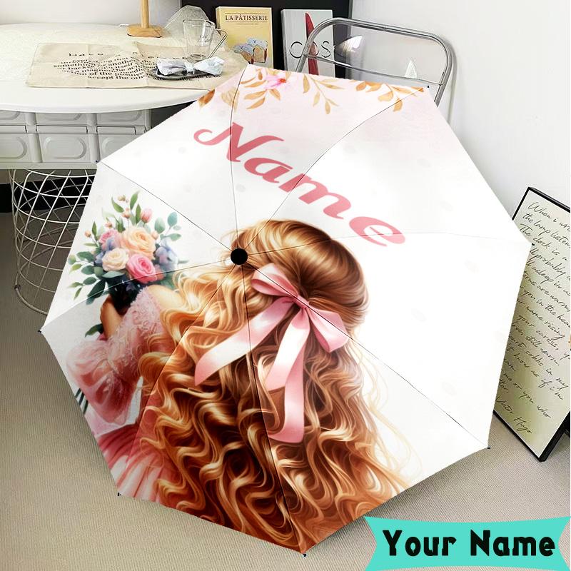 Custom Name Floral Princess Umbrella, Foldable Umbrella Suitable for Outdoor Shopping Travel Sports, Exquisite Gift for Family