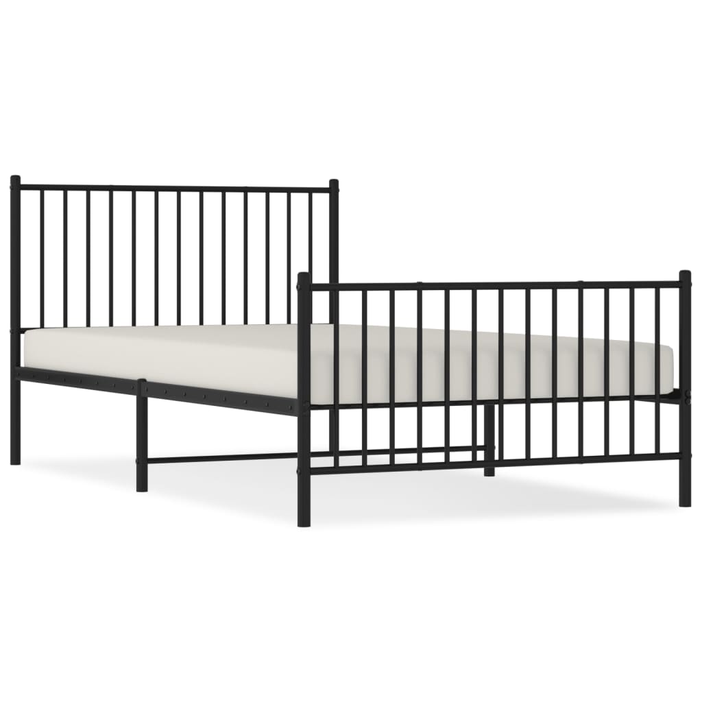 Bed Frame with Headboard and Footboard Metal Black 107 x 203 cm