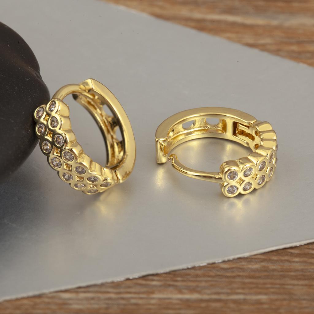 Nidin New Trendy Female S/M/L Sizes Round Earrings For Women Copper Shiny Crystal Zircon Charm Ear Jewelry Wedding Party Gifts