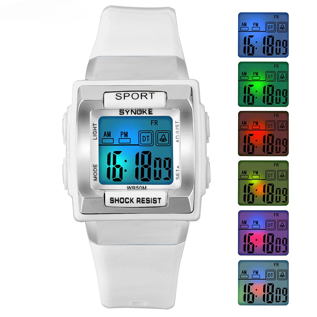 Kids Electronic Watch Waterproof Sports Children Watch Glow Multi Function Digital Watch Seven Colors Light Gift Student