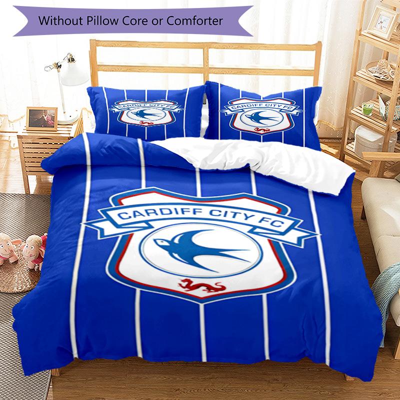 Cardiff Fc Crest Printed Pattern Duvet Cover Set – includes 1 duvet cover and 2 matching pillowcases Bedroom decor Christmas gifts
