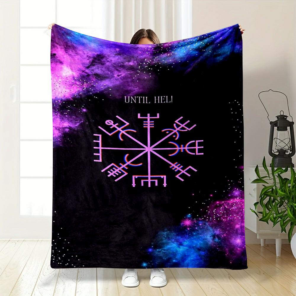 Nordic Symbol on Starry Galaxy Background printed Flannel blanket for bedroom, living room, sofa, and nap