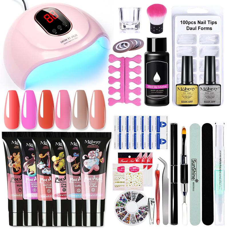 Mobray Poly Nail Gel Set Nail Extension Glitter Gel With 72/6W UV LED Lamp Nail Building Jelly Nail Gel Polish Set Manicure Tool