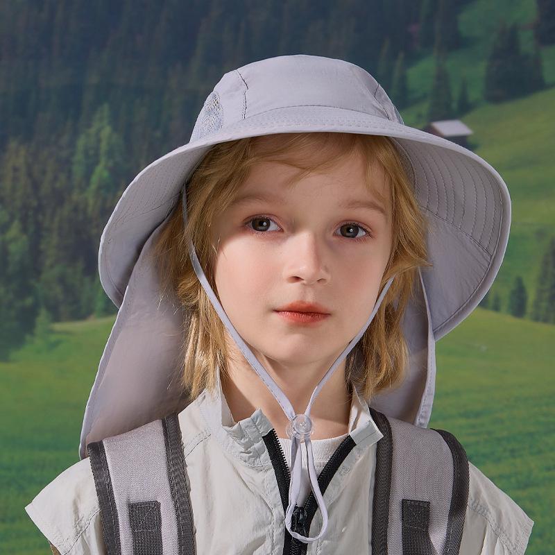 Spring and summer children's hats large brim shawl neck protector bucket hat for boys and girls outdoor breathable sunscreen sun hat