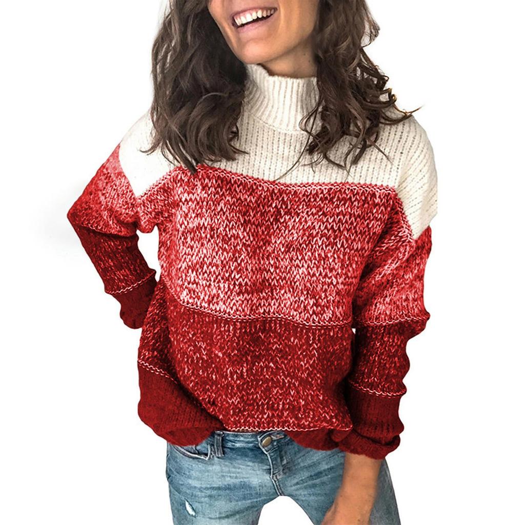 Женский свободный вязаный свитер с длинными рукавами и принтом в полоску