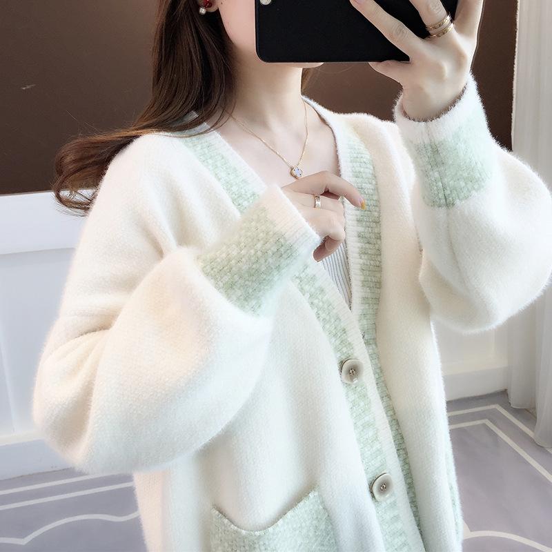 2024 Women's Mink Fleece Knit Cardigan - Loose Fit Sweater for Early Autumn