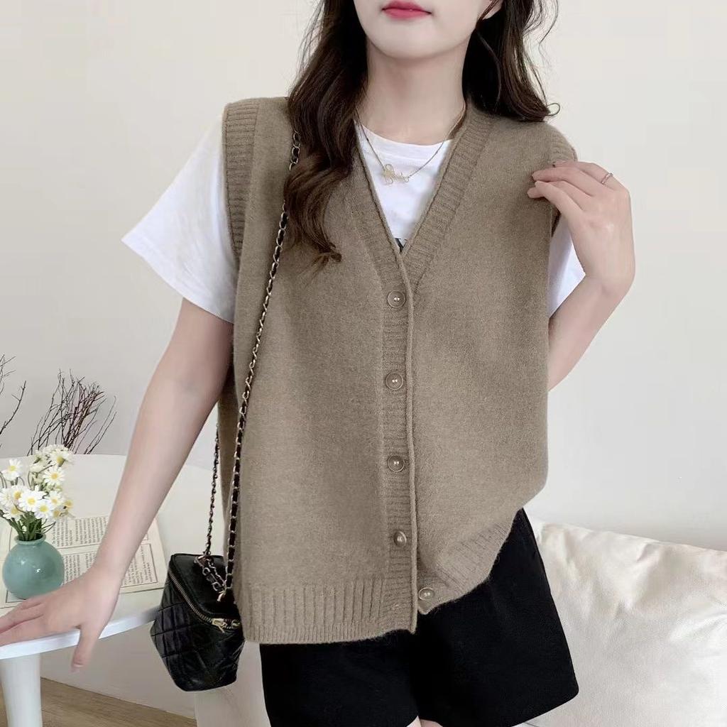 Женский осенне-зимний вязаный свитер-жилет, новый свободный кардиган без рукавов, универсальная куртка с открытыми плечами