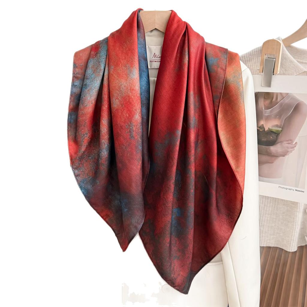 Wasteland wind gradual change color velvet 91 square scarf women's two-color different-faced scarf foreign style fashion silk scarf scarf scarf shawl