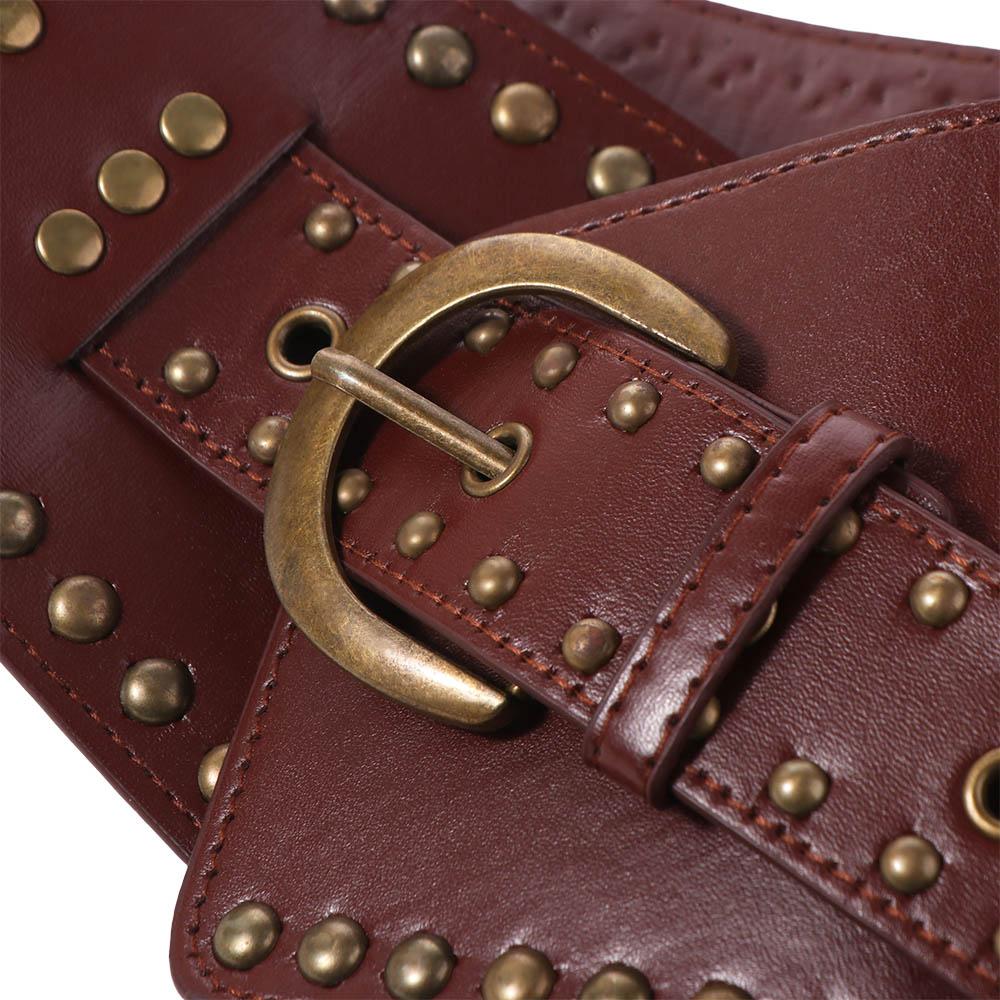 Fashion Adjustable Metal Rivet Belt Punk Slimming Wide Cummerbunds PU Leather Waistband Waist Corset Dress