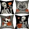 Halloween Decorative Skull and Skull Head Linen Pillow Cover Car Sofa Lumbar Pillow Cushion