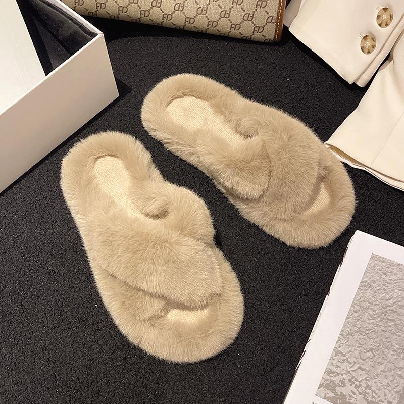 Сказочные толстые плюшевые тапочки из хлопка с крестиком, женская верхняя одежда 2025 года, новая весенне-осенняя домашняя нескользящая швабра для волос с одним словом