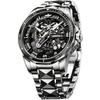 Arm Watch Luxury Mechanical Skeleton Automatic Watch Stylish 50M Water Resistant Sapphire Glass Tungsten Band Luminous Watch for Men Silver Black