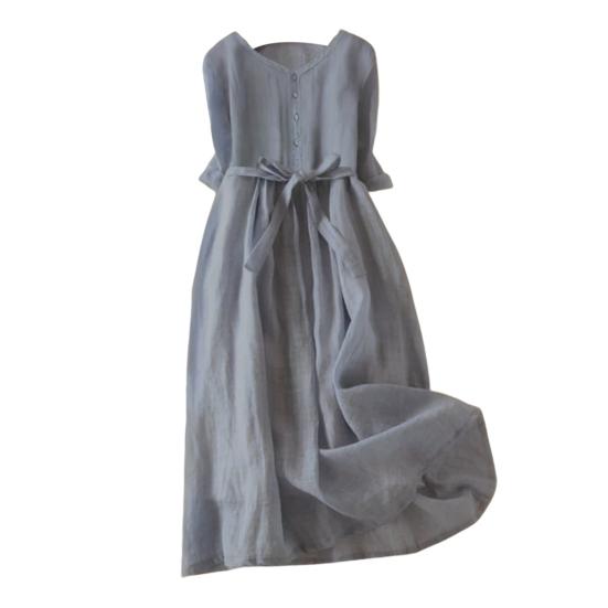 Женское летнее платье с круглым вырезом в стиле ретро, ​​чистый цвет, с короткими рукавами, плиссированное трапециевидное платье с высокой талией и большим подолом, однобортное платье миди для отдыха