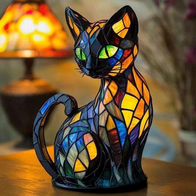 Кошачий светильник Витражное полимерное стекло Ночник Мягкое теплое свечение 3D Светодиодная настольная лампа в виде животного Декор для спальни