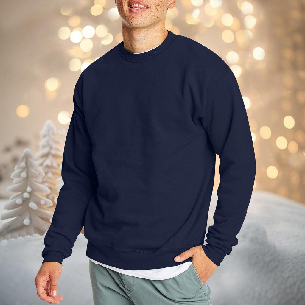 Men's Casual Fashion Comfortable Solid Color Round Neck Pullover Sweatshirt Sweatshirt