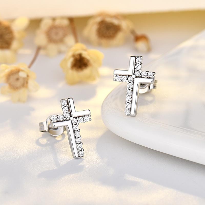 Простые серьги-гвоздики для женщин с крестообразным покрытием из настоящего золота, инкрустированные циркониевым темпераментом, универсальные аксессуары для сережек