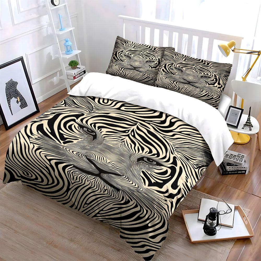 Zebra-striped tiger face. Bedding sets Duvet cover sets Duvet covers Pillowcases(1 * Duvet Cover 2 * Pillowcases, without duvet insert)