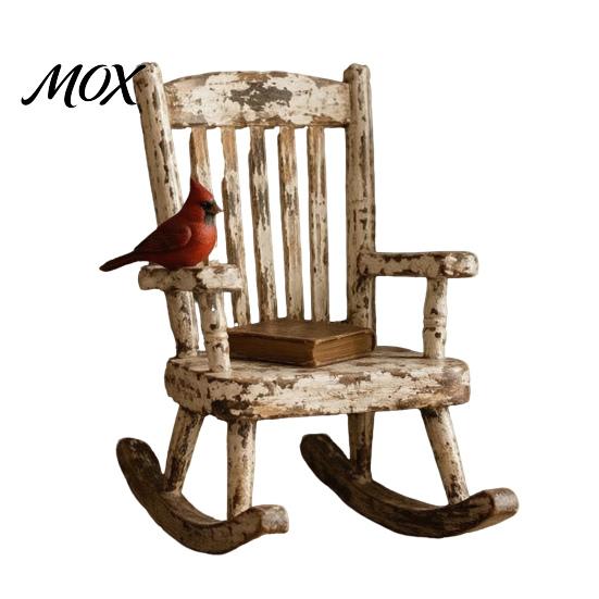 Seasonal Festival Decoration Red Bird Memorial Rocking Chair Figurine, Small Resin Ornament Unique Tabletop Centerpiece for Fireplace Bookshelf Decor,