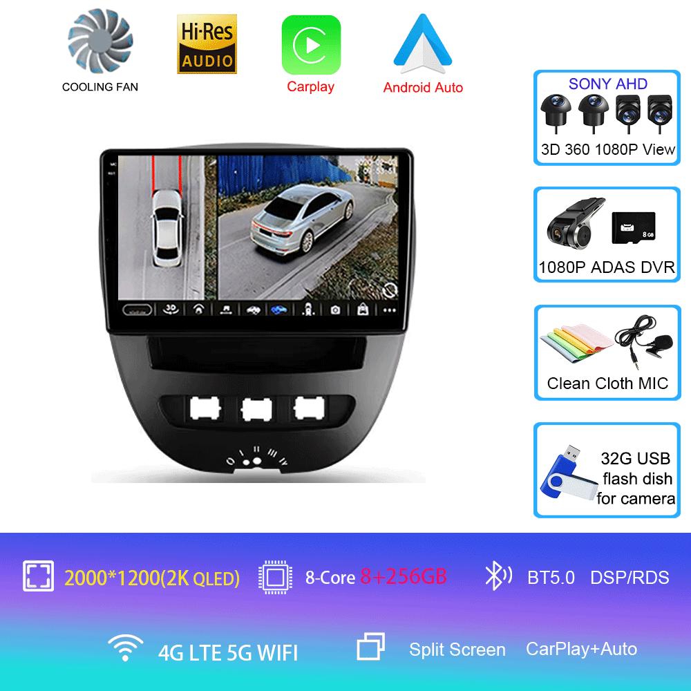 Car Radio Android 14 Carplay Auto Multimedia Player For Peugeot 107 Citroen C1 Toyota Aygo 2005 -2014 DSP Stereo 2din Head Unit