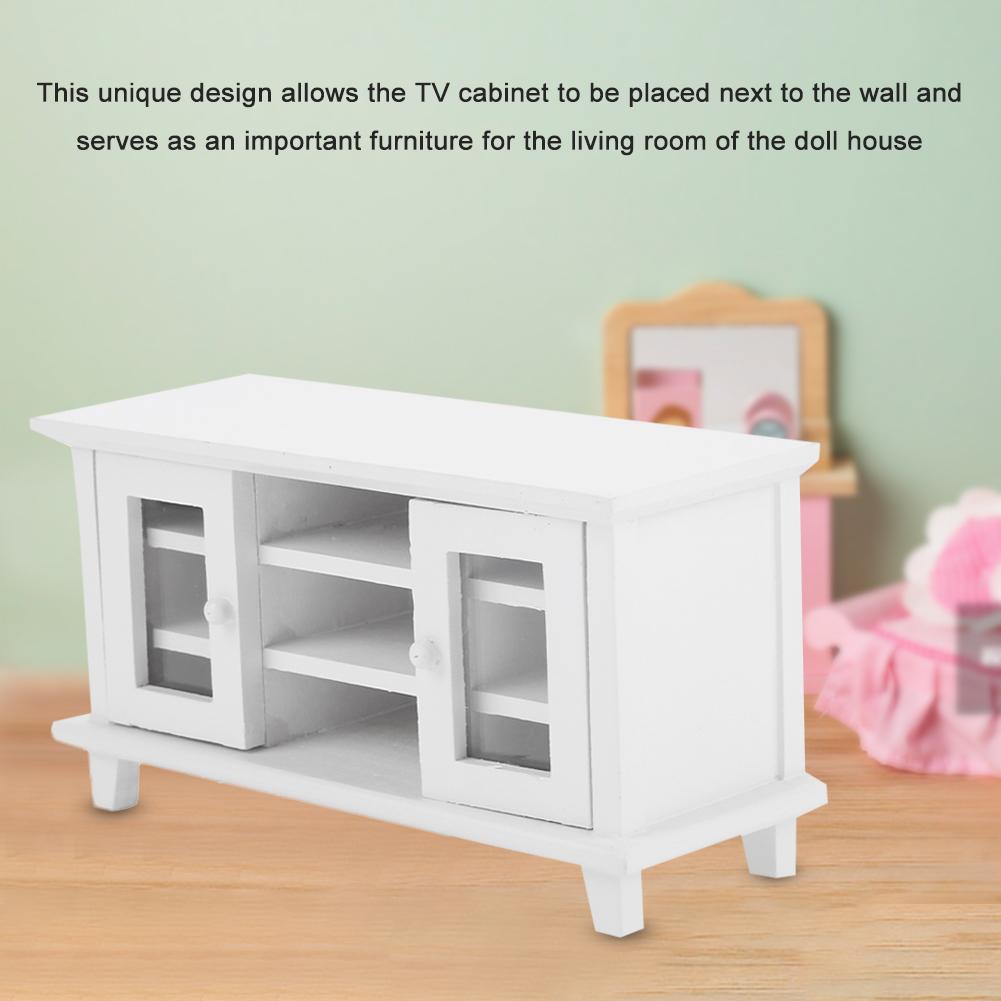 1:12 Scale Storage TV Cabinet ature Wooden Furniture Children Gift White