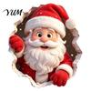 Self Adhesive Christmas Decorations 3D Santa Claus Wall Stickers, PVC Decals with Realistic Breaking Holiday Stickers for Cabinets Effect, Peel