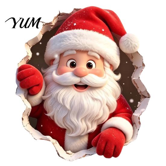 Self Adhesive Christmas Decorations 3D Santa Claus Wall Stickers, PVC Decals with Realistic Breaking Holiday Stickers for Cabinets Effect, Peel